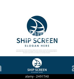 Abstract circle sailboat logo icon symbol, vector illustration template Stock Vector