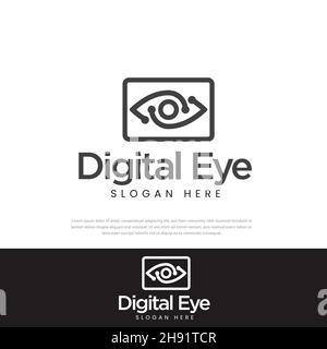 Digital eye logo vector design. Minimalist logo design layout for medical care. Optometrist creative symbol concept template. Eye icon. Line icon desi Stock Vector