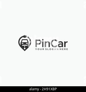 minimalist PinCar silhouette Street logo design Stock Vector
