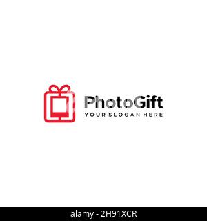 minimalist PhotoGift box prize square logo design Stock Vector