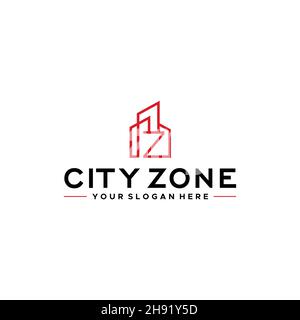 minimalist CITY ZONE building line art Logo design Stock Vector