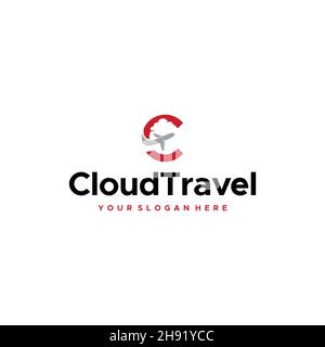 Modern flat initial C Cloud Travel logo design Stock Vector
