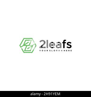 minimalist 2leafs leaf hexagon plants logo design Stock Vector