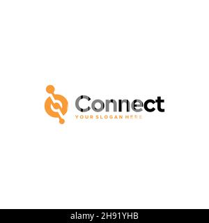 minimalist Connect circle circuit logo design Stock Vector