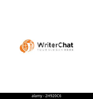minimalist WriterChat feather globe logo design  Stock Vector
