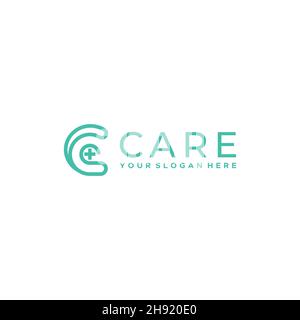 flat letter mark initial C care plus logo design Stock Vector
