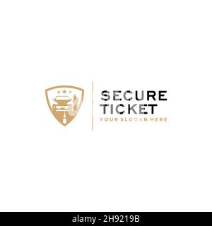 flat SECURE TICKET car people shield logo design Stock Vector