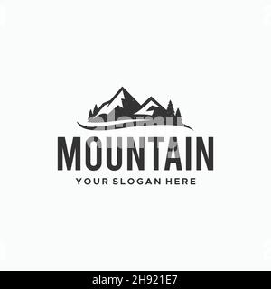 minimalist MOUNTAIN tree silhouette Logo design Stock Vector