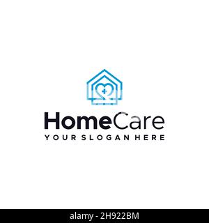 flat HomeCare plus heart building logo design Stock Vector