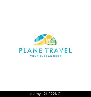 modern PLANE TRAVEL plane tree palm logo design Stock Vector