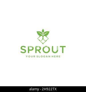 minimalist SPROUT leaves leaf plants logo design Stock Vector