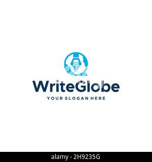 flat WriteGlobe pen typewriter globe logo design Stock Vector