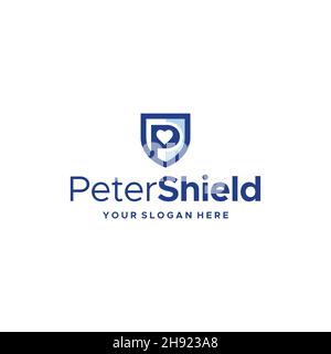 Modern flat initial P Peter Shield logo design Stock Vector