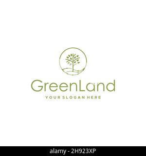 minimalist GreenLand circle plants logo design Stock Vector