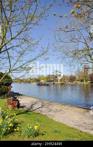 Riverside pathway, River Thames, Old Windsor, Berkshire, England, United Kingdom Stock Photo