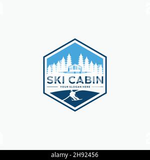 vintage SKI CABIN tree real estate logo design Stock Vector