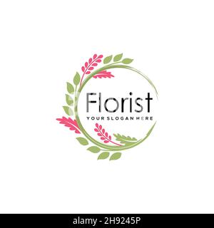 minimalist FLORIST leaf leaves plants logo design Stock Vector