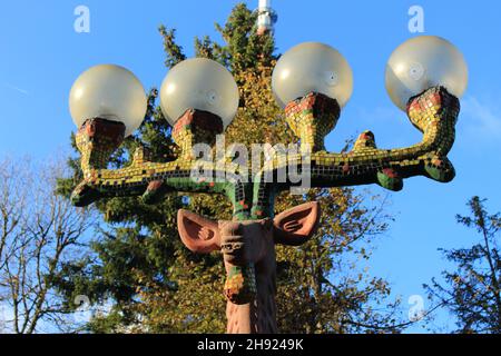 Bruno Weber's deer lamp in autumn - Ueltiberg mountain, Zurich (Switzerland). Stock Photo