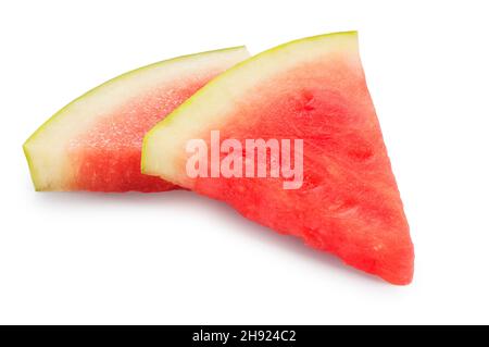 Studio shot of slices of watermelon cut out against a white background - John Gollop Stock Photo