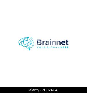 minimalist Brainnet circuit tech mind Logo design Stock Vector
