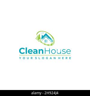 modern CleanHouse real estate broom logo design Stock Vector