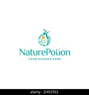 flat NaturePotion Volumetrik Flask logo design Stock Vector