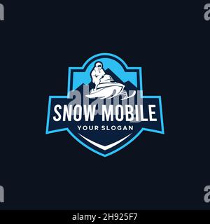 badge vintage SNOW MOBILE mountain ski Logo design Stock Vector