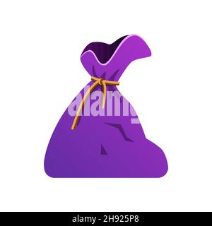 Magic bag - modern flat design style single isolated object. Neat detailed image of mysterious purple sac. Perfect for a game characters costume and i Stock Vector