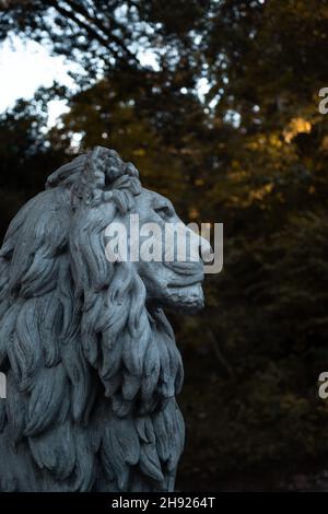 Lion statue at the Quinta da Regaleira, Sintra, Portugal Stock Photo ...