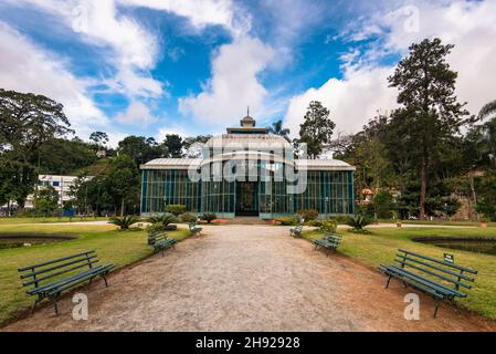 Petropolis, Brazil - May 17, 2018: The Crystal Palace is a glass-and-steel structure which was built in 1884 for the Crown Princess Isabel as a gift. Stock Photo