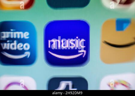 Spain. 3rd Dec, 2021. In this photo illustration a close-up of an Amazon Music app icon seen displayed on a smartphone screen. (Credit Image: © Thiago Prudencio/SOPA Images via ZUMA Press Wire) Stock Photo