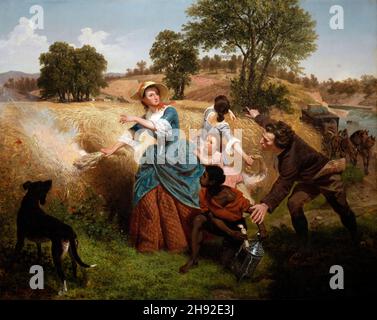 Mrs. Schuyler Burning Her Wheat Fields on the Approach of the British  by Emanuel Leutze (1816-1868), oil on canvas, 1852 Stock Photo