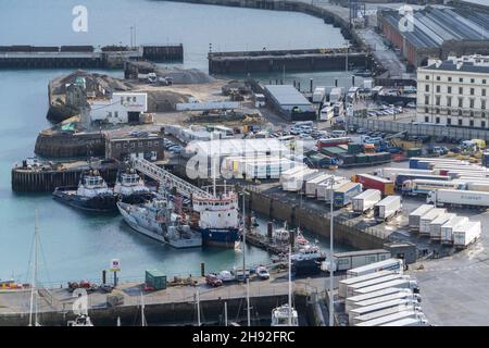 Dover, UK. 14th Nov, 2021. A view of the migrant processing facility in Dover.Large numbers of migrants are crossing the English Channel with the intention of claiming asylum in the UK. Migrants use large inflatable boats to sail from the Calais area of France to the UK and the border forces are legally obliged to rescue them once they reach British territorial waters, once they are rescued by the border force they are processed in the Dover docks and taken to temporary accommodation around the UK. (Photo by Edward Crawford/SOPA Images/Sipa USA) Credit: Sipa USA/Alamy Live News Stock Photo