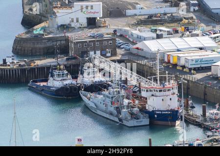 Dover, UK. 14th Nov, 2021. Border Force boats seen at the dock of Dover.Large numbers of migrants are crossing the English Channel with the intention of claiming asylum in the UK. Migrants use large inflatable boats to sail from the Calais area of France to the UK and the border forces are legally obliged to rescue them once they reach British territorial waters, once they are rescued by the border force they are processed in the Dover docks and taken to temporary accommodation around the UK. (Photo by Edward Crawford/SOPA Images/Sipa USA) Credit: Sipa USA/Alamy Live News Stock Photo