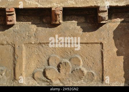 Beautiful details of the façade of the church of Santo Stefano in the historic center of Bologna, Italy. One of the most beautiful churches in Italy. Stock Photo