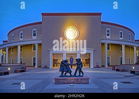 The state capital building of New Mexico in  Santa Fe are built in a revival Pueblo Style, New Mexico, United States of America. Stock Photo