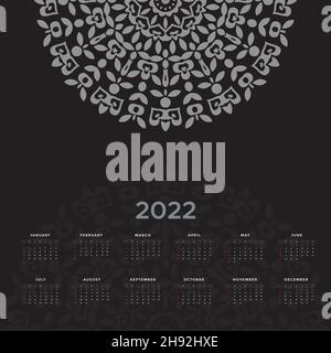 Simple editable 2022 сalendar design.Dark color decorative 2022 calendar vector template. Stock Vector