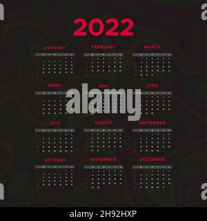 Simple editable 2022 сalendar design.Dark color 2022 calendar vector template. Stock Vector