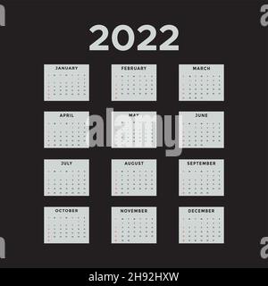 Simple editable 2022 сalendar design. 2022 calendar vector template. Stock Vector