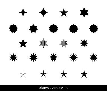 Black star shapes on a white background. Star icons. Star symbols. Stock Vector
