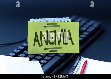 Text caption presenting Anemia. Concept meaning condition where there deficiency of red cells of haemoglobin in blood Abstract Typing Lesson And Stock Photo