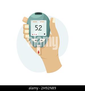 Vector illustration of a device for measuring blood sugar levels at home. Glucose meter for diabetics. Flat style Stock Vector