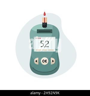 Vector illustration of a device for measuring blood sugar levels at home. Glucose meter for diabetics. Flat style Stock Vector