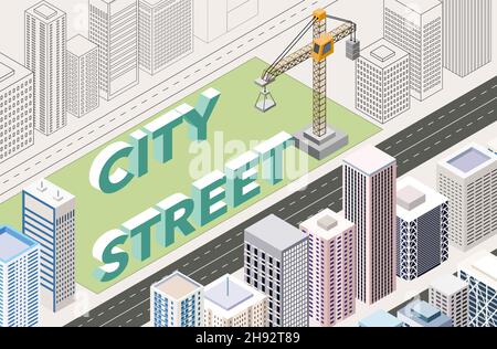 City street isometric vector concept illustration Stock Vector