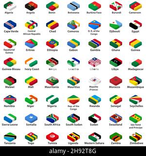All african countries flags in isometric top view design Stock Vector