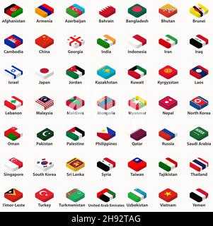 All asian countries flags in isometric top design vector set Stock Vector