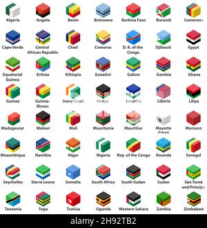 all african countries flags in cube isometric design vector set Stock Vector