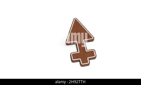 3d rendering of gingerbread cookie in shape of symbol of Sulphur symbol in alchemy isolated on white background with white icing Stock Photo