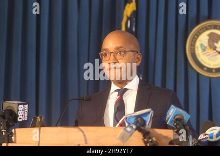 New York, USA. 3rd December, 2021.Damian Williams, SDNY US Attorney, announced probe of Mount Vernon NY Police. Photo: Matthew Russell Lee / Inner City Press Credit: Matthew Russell Lee/Alamy Live News Stock Photo