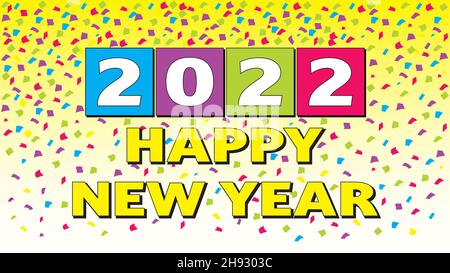 Colorful 2022 Happy New Year with confetti - Vector Illustration Stock Vector
